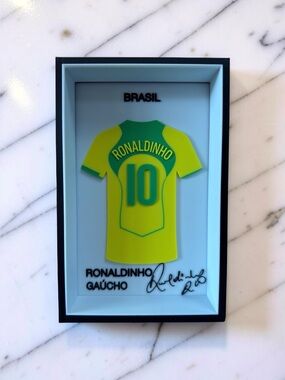 Ronaldinho Brazil #10 Jersey Display 3D Shadow Box Soccer Legend Gift